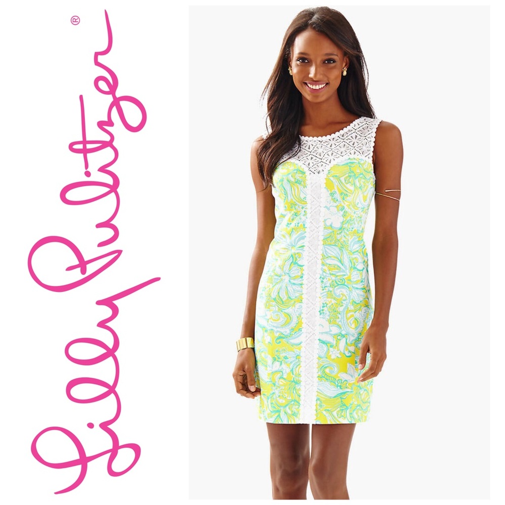 LILLY PULITZER Sofia Shift Dress Beach Gypsies Dandelion Yellow 00 Style# 20192